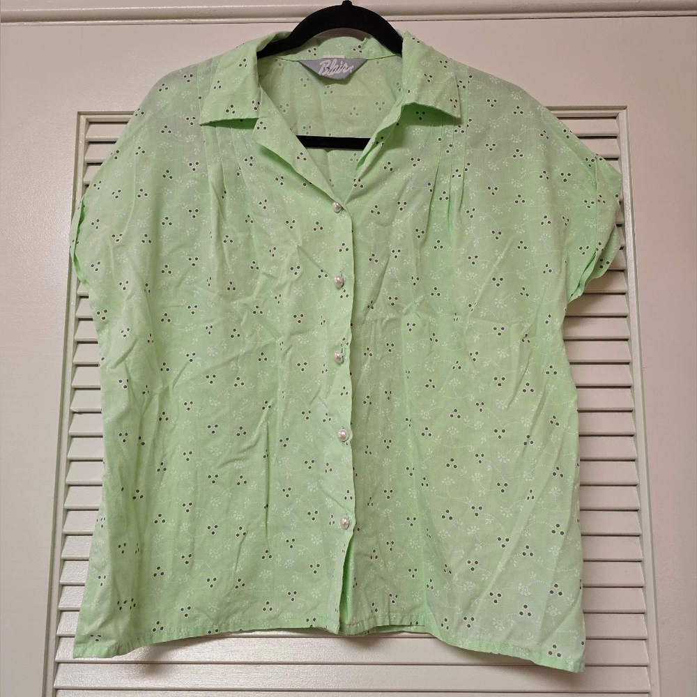 Blair - (Plus-Size) Vintage Floral Lightweight Top With Faux Pearl Button